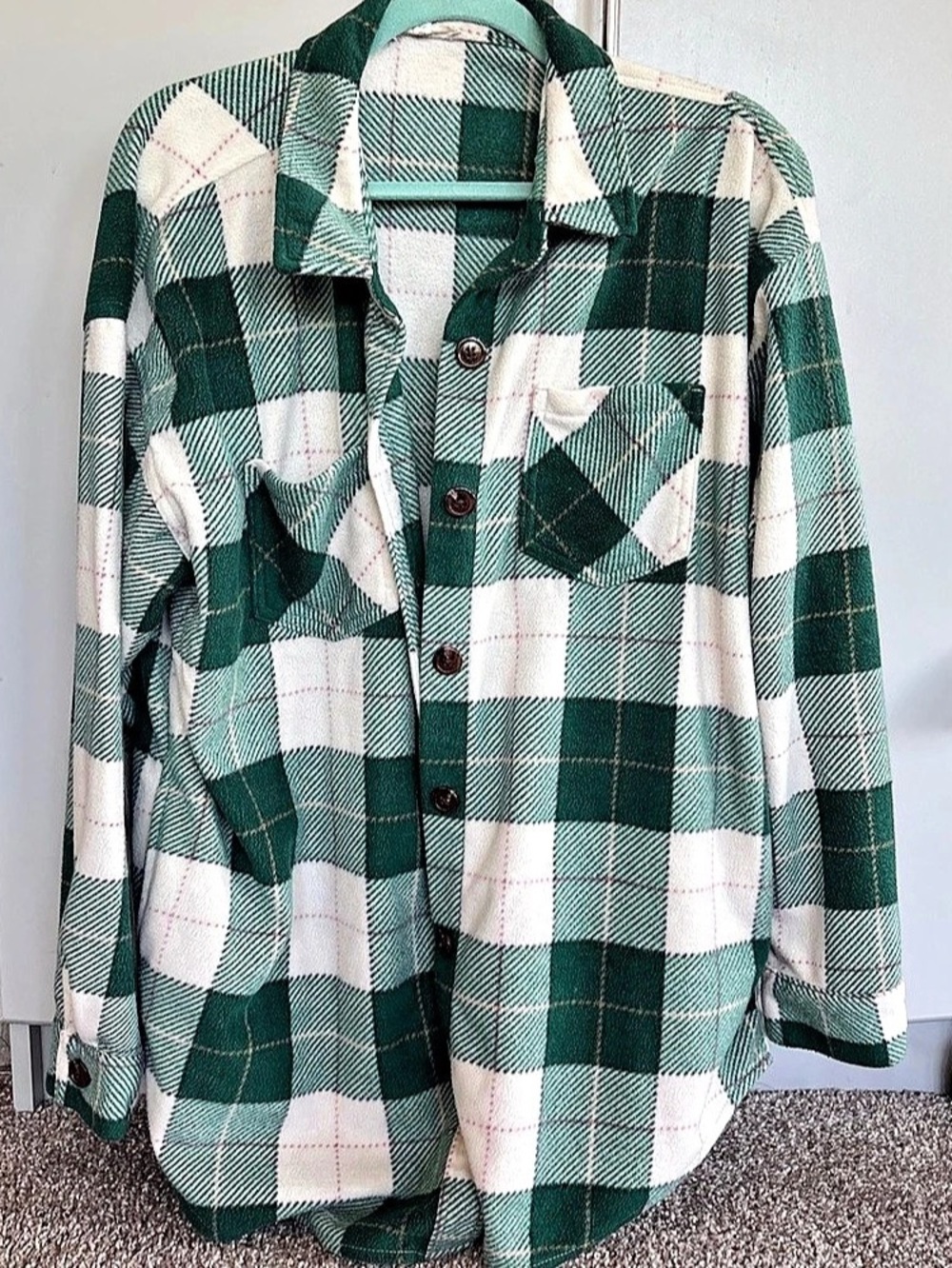 Maurices Plaid Fleece Shacket Green & White Large